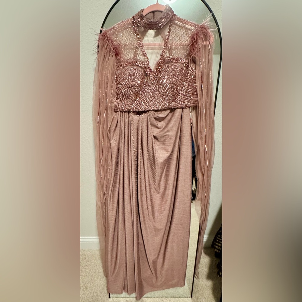 Indian outfit: skirt with crop top and feather cape sleeves